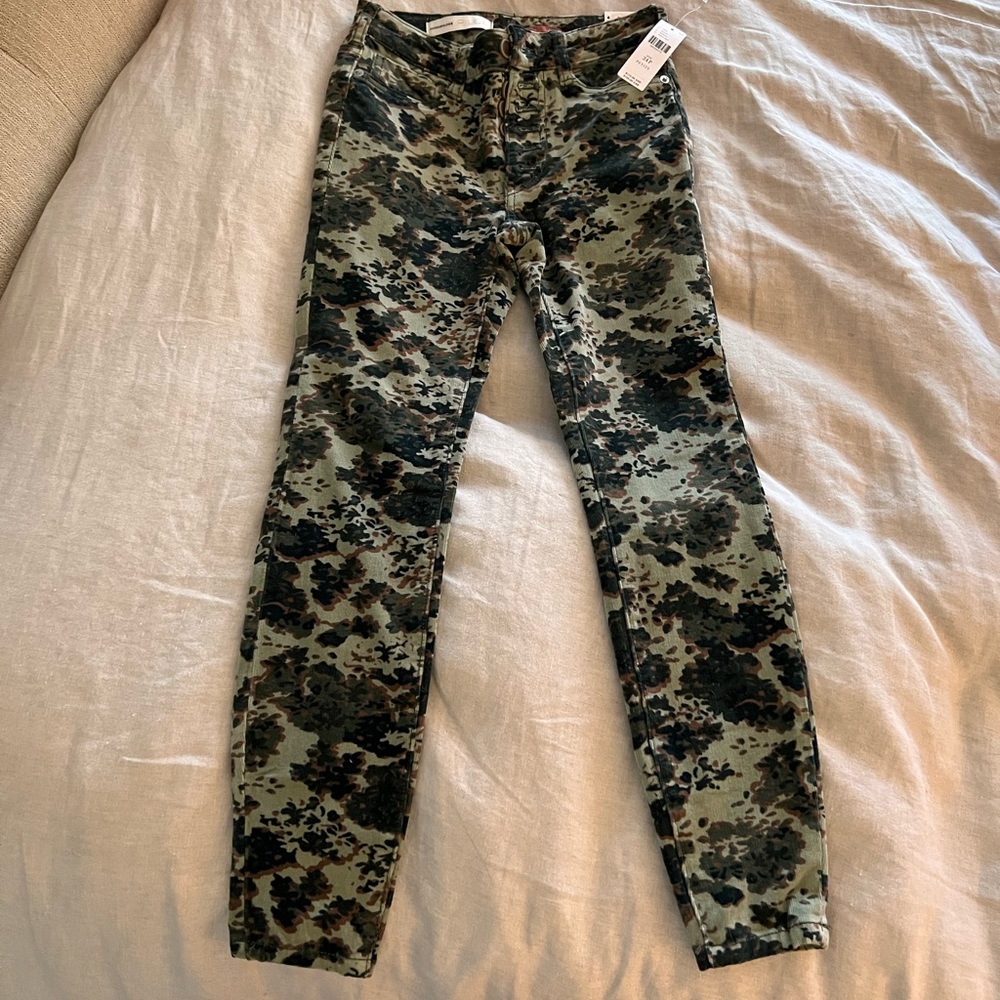 Anthropologie velvet floral camo high rise skinny jeans